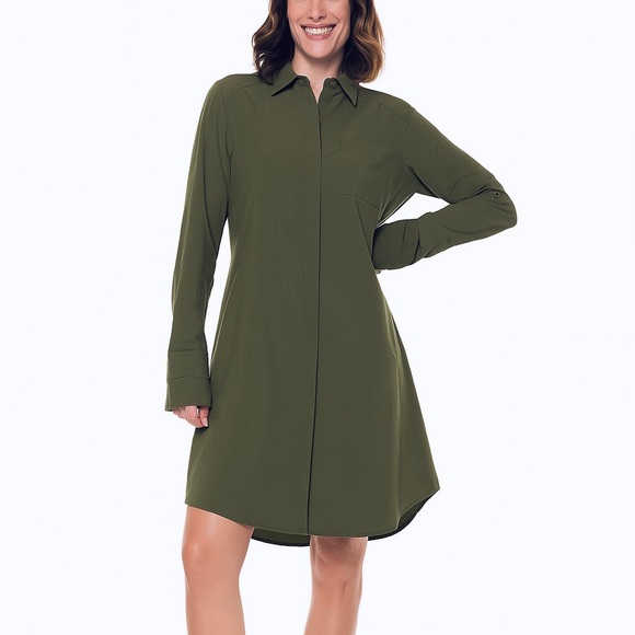 coolibar malta travel shirt dress Women's Malta Travel Dress | White/Navy Stripe